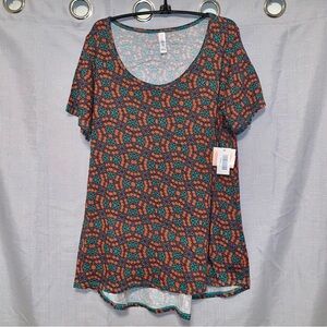 🔲LULAROE Green & Orange Patterned Women's Top "CLASSIC TEE" size Large